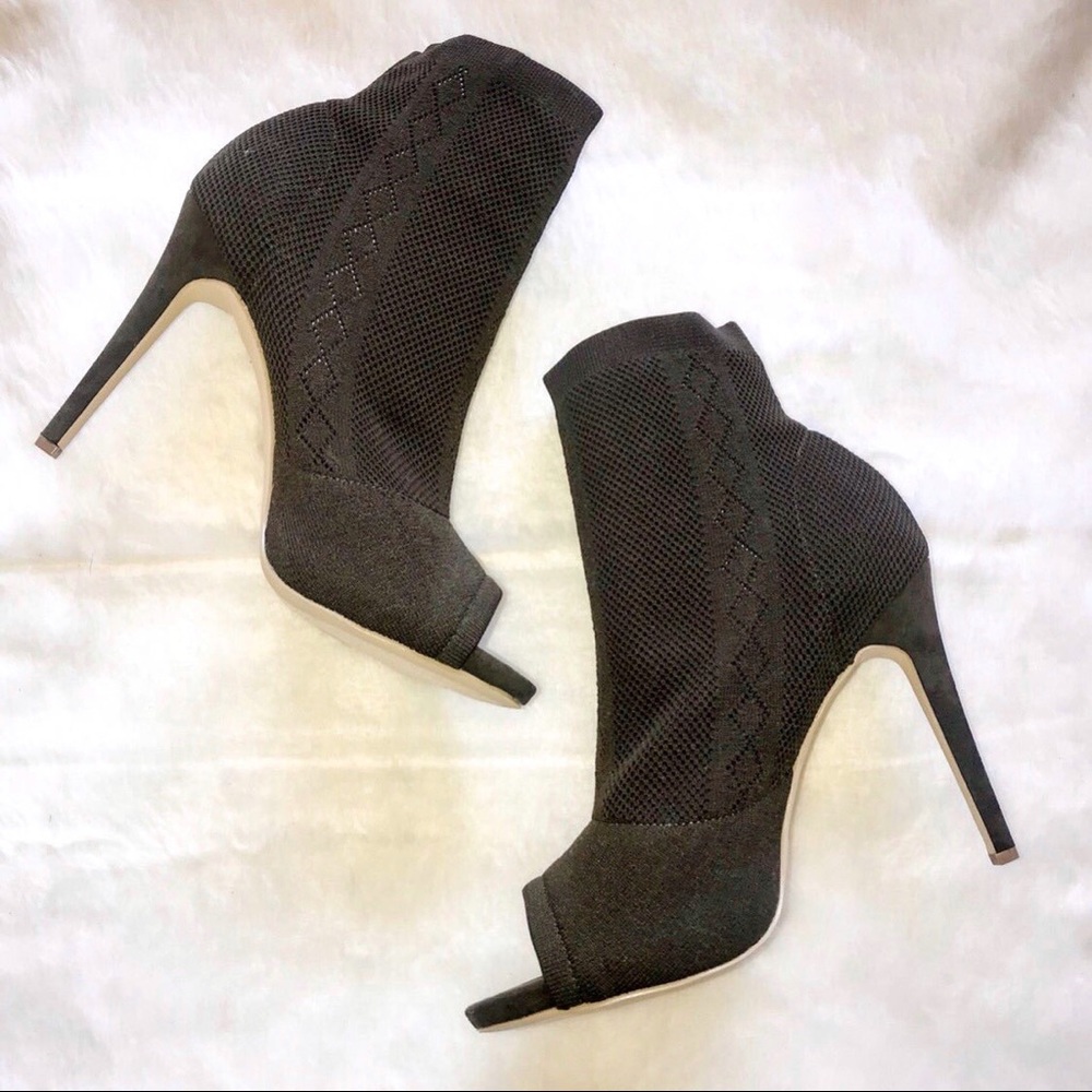 Army Green Peep Toe Sock Bootie